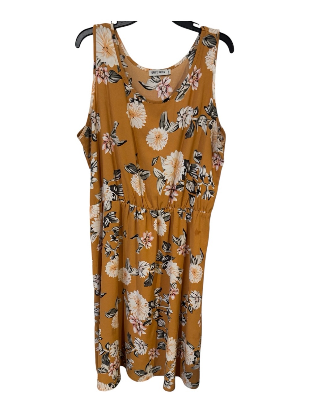 Grace Karin Floral Sleeveless Fit & Flare Midi Dress Mustard Gold Plus 2X - Picture 2 of 5